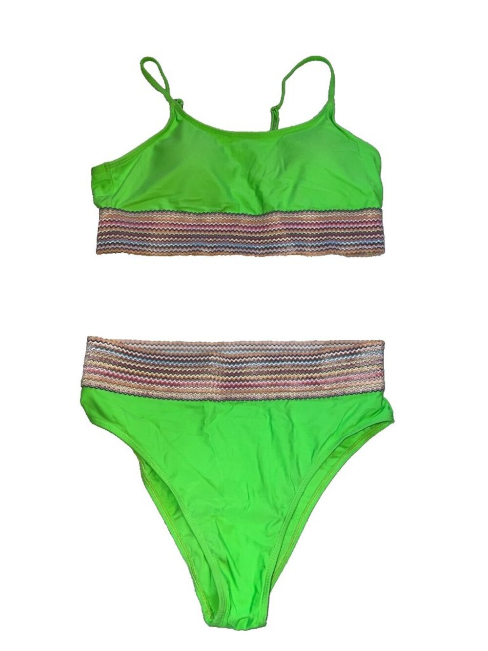 Woman's 2 Pc Bathing Suit Swimwear Green Muliti color Top/Bottom Size XL NWOT